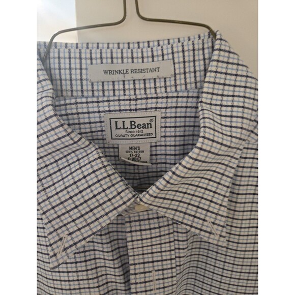 #70 LL Bean Shirt Mens 17-33 Long Sleeve Button Check Wrinkle Resistant 0 DBK7 - Picture 3 of 4